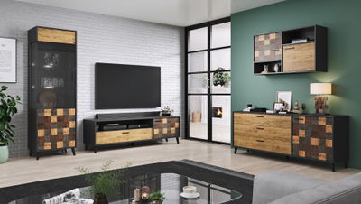 Vitrinë Cama SOUL 1D, 192x60x45 cm, anthracite, këmbë dhe detaje të zeza
