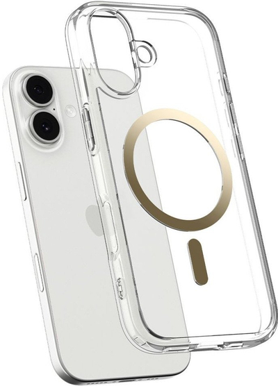 Mbulesë telefoni Spigen Ultra Hybrid MagSafe për iPhone 17, transparente, kornizë ari