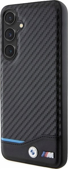 Futrollë telefoni BMW Leather Carbon për Samsung Galaxy S24+, material lëkurë dhe karbon, mbrojtje TPU, ngjyrë e zezë