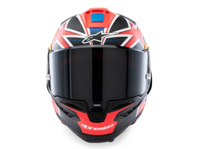 Helmeta moto Alpinestars Supertech R10 Miller Limited Edition, karboni, rrugë dhe pistë, e zezë me të kuqe fluor dhe blu mat