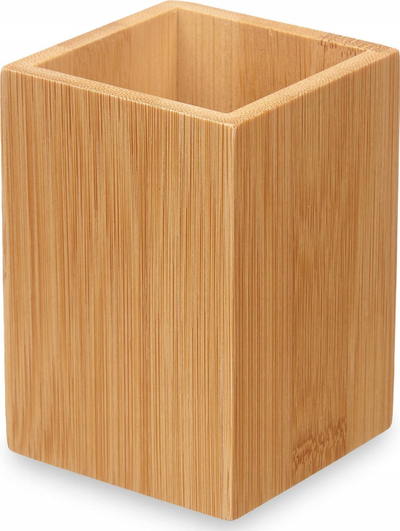 Kupë furçe dhëmbësh Berilo, katrore, bambu, 6.8 x 6.8 x 9.7 cm, kafe