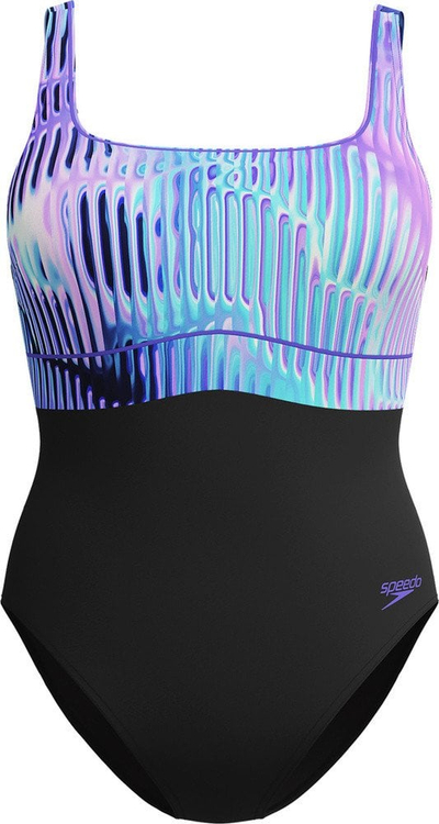 Rroba banje Speedo Contour Eclipse, që mban barkun, me print dixhital, e zezë lejla