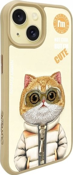 Kapak telefoni Nimmy Cool&amp;Cute 2.0 Cat për iPhone 15 6.1", mbrojtës, ngjyrë khaki