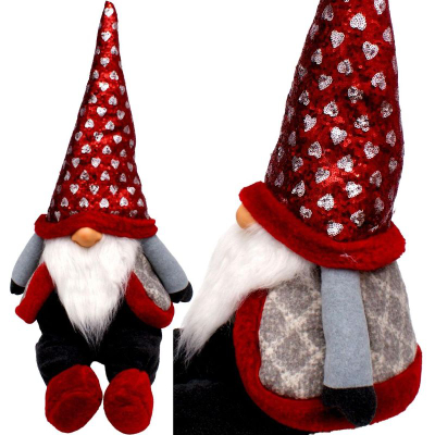 Stoli Krishtlindjesh Saska Garden Santa, xhuxh dekorativ, kapelë me shkëlqim, e kuqe