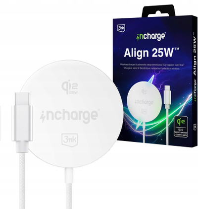 Karikues wireless 3MK incharge Align Qi2, 25W, USB C, i bardhë