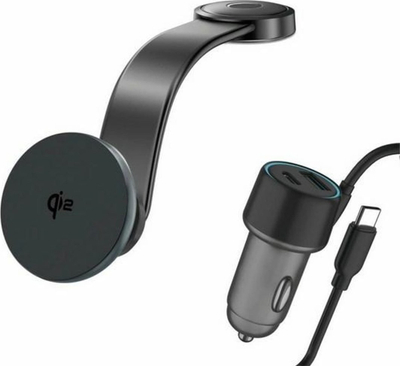 Сет полнач за автомобил 4smarts Qi2, безжичен MagSafe, сив