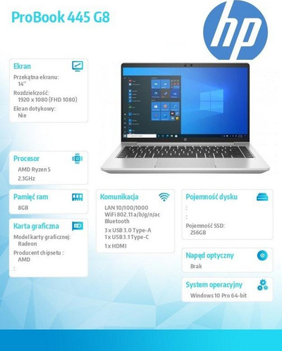 Laptop HP PROBOOK 445 G8, 14'', 8GB RAM, AMD Ryzen 5 5600U, (4K7C9EA), i hirtë