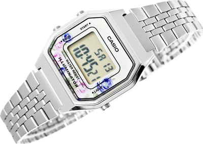 Ora digjitale Casio Vintage LA680WA-4C, çelik inox, rezistente ndaj ujit, argjend