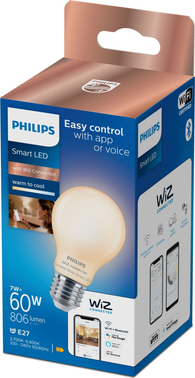 Llambë inteligjente LED Philips WiZ A60, E27, 7W 806lm, dritë e bardhë e rregullueshme