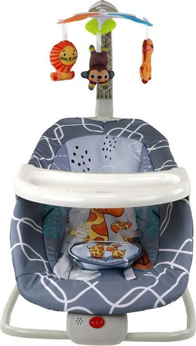 Lezë lëkundëse për bebe Lean Toys Giraffe, 2 në 1, me vibrim dhe melodi, gri