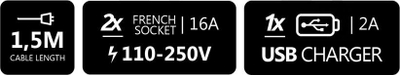 Prizë tavoline rrëshqitëse Spacetronik SPS-S24B, 2x prizë, 2x USB, e zezë
