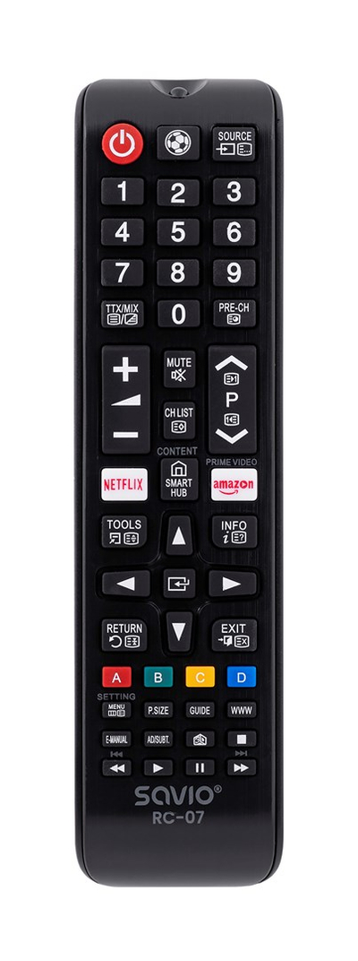 Telekomandë universale Savio RC-07, IR për TV Samsung, me butona streaming, e zezë