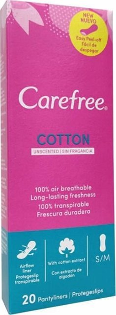 Pantyliners Carefree Cotton Feel Normal, pa aromë, 20 copë