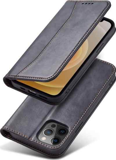 Kuti telefoni Hurtel Magnet Fancy për iPhone 12 Pro, tip libër, me portofol, gri e errët