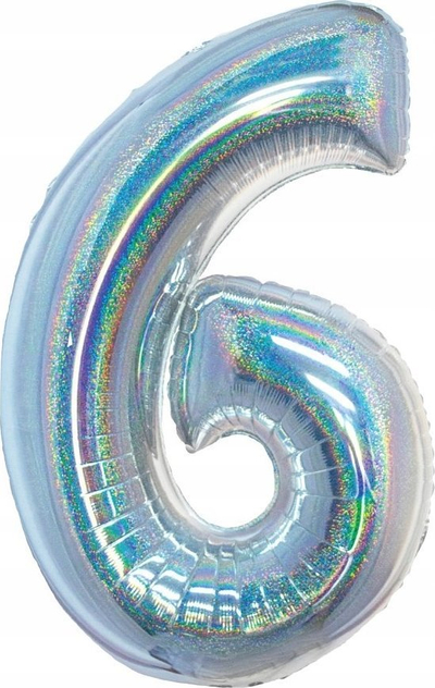 Balon folie Beauty &amp; Charm numri 6, 76 cm, holografik, argjend