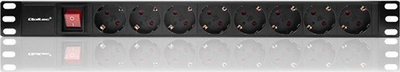 Продолжен приклучок за шкаф РАК Qoltec PDU 1U, 8x SCHUKO, 16A, 2m, црна