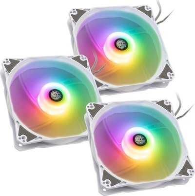 Ventilatorë PC Bitspower Notos 120, 3 copë, RGB, me hub, të bardhë