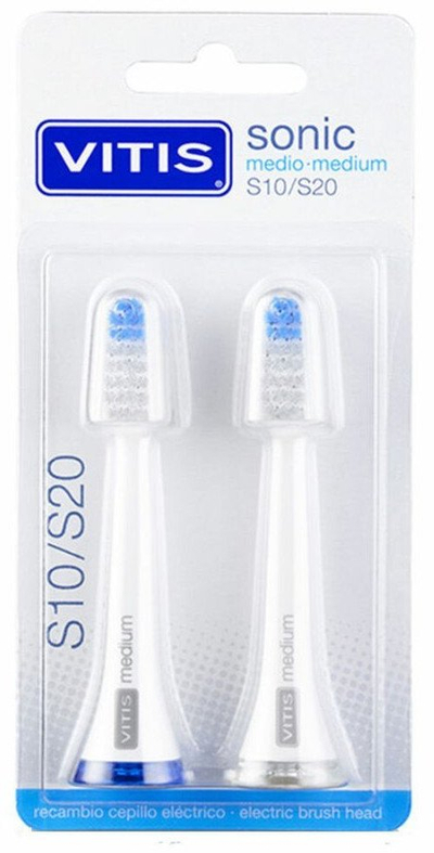 Koka zëvendësuese furçe dhëmbësh Vitis Sonic S10 S20 Medium, set me 2 copë, të bardha