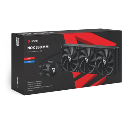 Ftohës ujor CPU Savio NOX 360 mm, radiator alumini, 3 ventilatorë, i zi