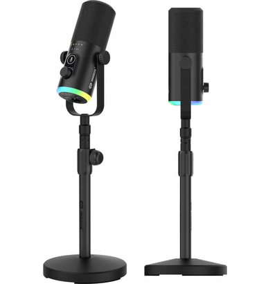 Mikrofon dinamik Mozos GM-ONE-BK, USB C dhe XLR, RGB LED, i zi