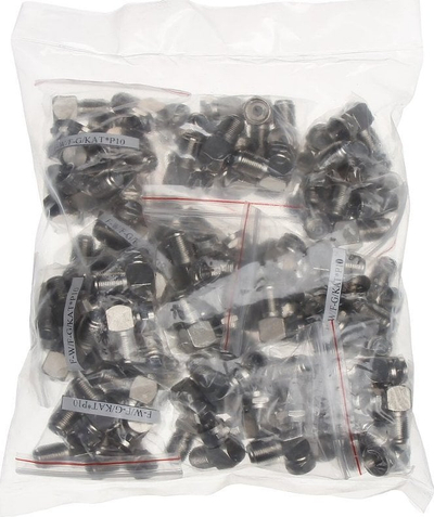 Konektor i këndshëm F-plug F-socket KAT P100, 75Ω, 100 copë, metalik