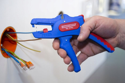 Mjet për zhvesh kabllosh Weicon Pro Wire Stripper No.5, me ndalesë të rregullueshme, i rehatshëm në dorë, ngjyrë e verdhë