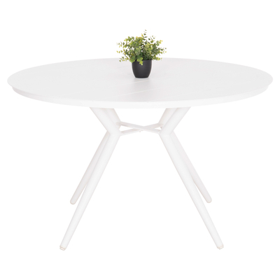 Tavolinë kopshti HomeMarkt Higer HM6290.02, alumini, diametër 126 cm, e bardhë
