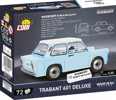 Играчка за градење Cobi Bricks Trabant 601 Deluxe, 72 делови, размер 1:35, светло сина