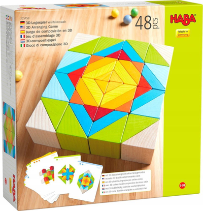 Lodër mozaik druri Haba 3D Building Blocks, 48 copa, puzzle gjeometrik, me ngjyra nga të gjitha