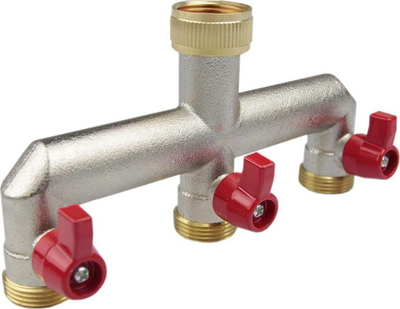 Ndarës rubineti kopshti 3 Way, 3/4" BSP, 3 dalje me valvula më vete, bronz i veshur