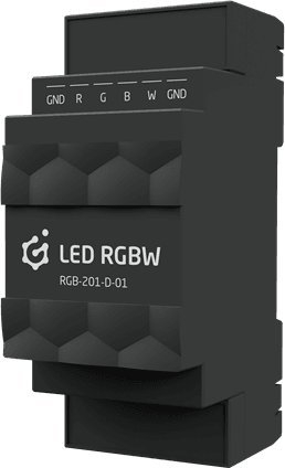 Modul LED Grenton V.2 RGBW, për kontroll shirita LED, montim në shinë DIN, i zi