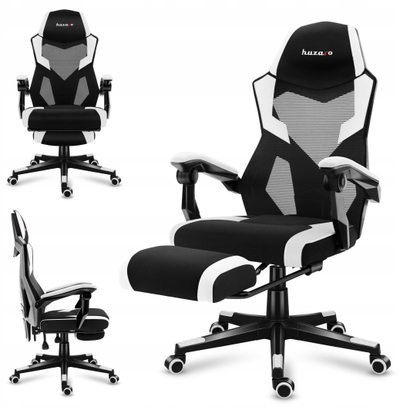 Karrige gaming Huzaro Combat 3.1, mekanizëm FlexiBack, mbështetëse këmbësh, bardh e zezë