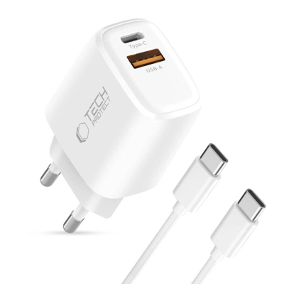 Karikues muri Tech-Protect NCA20, 20W PD QC3.0, 2 porta USB-A USB-C, i bardhë