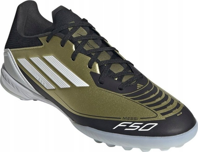 Këpucë futbolli Adidas F50 League TF Messi, për tapet sintetik, ari me të zezë e të bardhë