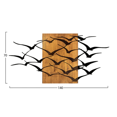 Dekor muri Birds, dru dhe metal, 140x70cm, i zi