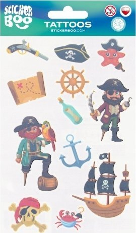 Налепници тетоважи за деца Sticker Boo Pirate, сет 12 парчиња, во повеќе бои