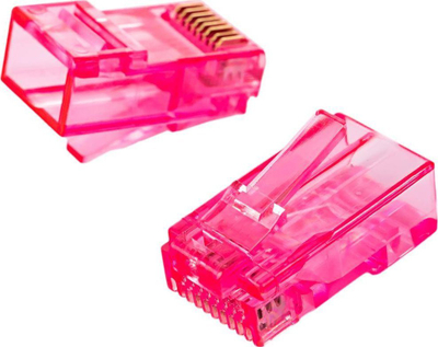 Konektor rrjeti Spacetronik RJ45 Through Plug PT-RJ456UPK-1, Cat6 UTP, 100 copë, rozë transparente