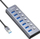 Hub USB RayCue me 7 porta, USB 3.0, me butona ndezje, gri
