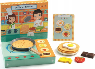 Set gatimi për fëmijë Djeco Pancakes, me aksesorë kuzhine, portativ, shumëngjyrësh