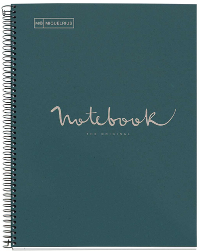 Fletore Miquelrius Recycled Notebook A4, 80 fletë 80 g, me vija 7 mm, kapak karton i riciklum Eco Marine