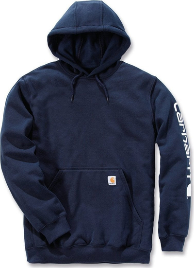 Bluzë me kapuç Carhartt Loose Fit Midweight Logo Sleeve për burra, XS, blu navy