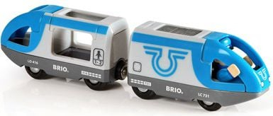 Tren lodër BRIO World Travel Battery Train, me bateri, prej druri, shumëngjyrësh