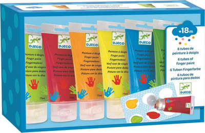 Ngjyra gishti për fëmijë Djeco Finger Paints, set me 6 tuba, 75ml, shumëngjyrëshe