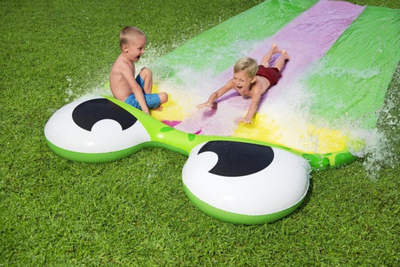 Rrëshqitëse uji Bestway Triple Slide Frog H2O GO, 488cm, për kalamaj, shumëngjyrëshe