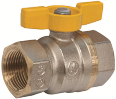 Valvul sferik për gaz Giacomini R731GAX003, 1/2" F-F, dorezë fluture, e verdhë