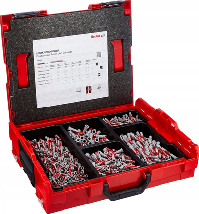 Set tiplash Fischer DuoPower 558627, 910 copë, L-BOXX, i kuq