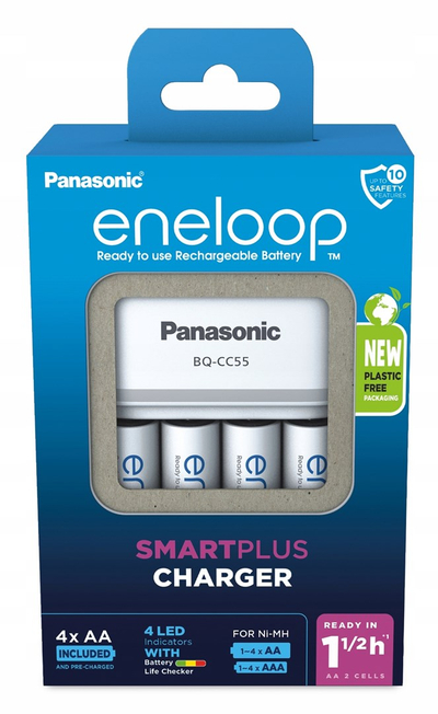 Karikues baterish Panasonic eneloop BQ-CC55, 4x AA 2000mAh, inteligjent i shpejtë, i bardhë