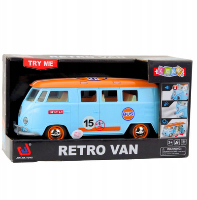 Lodër makinë retro van, me drita e zëra, me dyer që hapen, blu