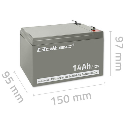 Bateri solare Qoltec VRLA AGM Buffer, 12V, 14Ah, e zezë