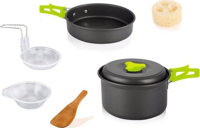 Set enësh kampingu Tourist Pots, alumini, doreza palosëse, i zi